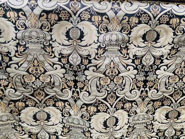 NEW King Dorfman Novelty Floral Jacquard 100% Silk Fabric in Black and Gold - Fancy Styles Fabric Pierre Frey Lee Jofa Brunschwig & Fils