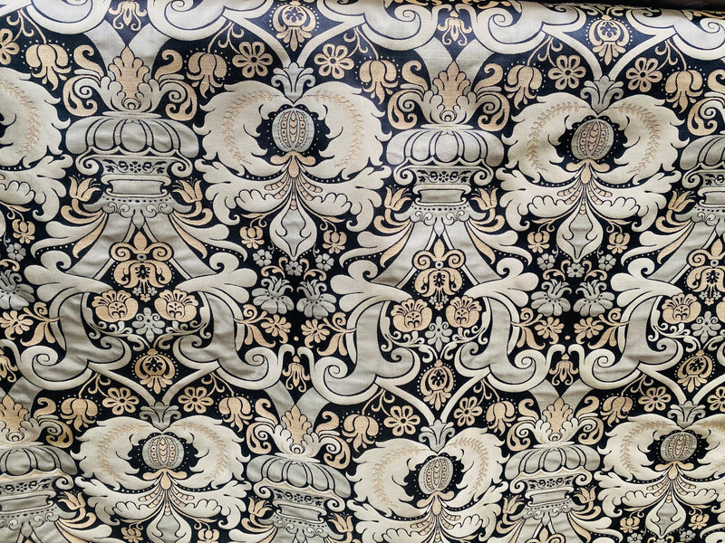 NEW King Dorfman Novelty Floral Jacquard 100% Silk Fabric in Black and Gold