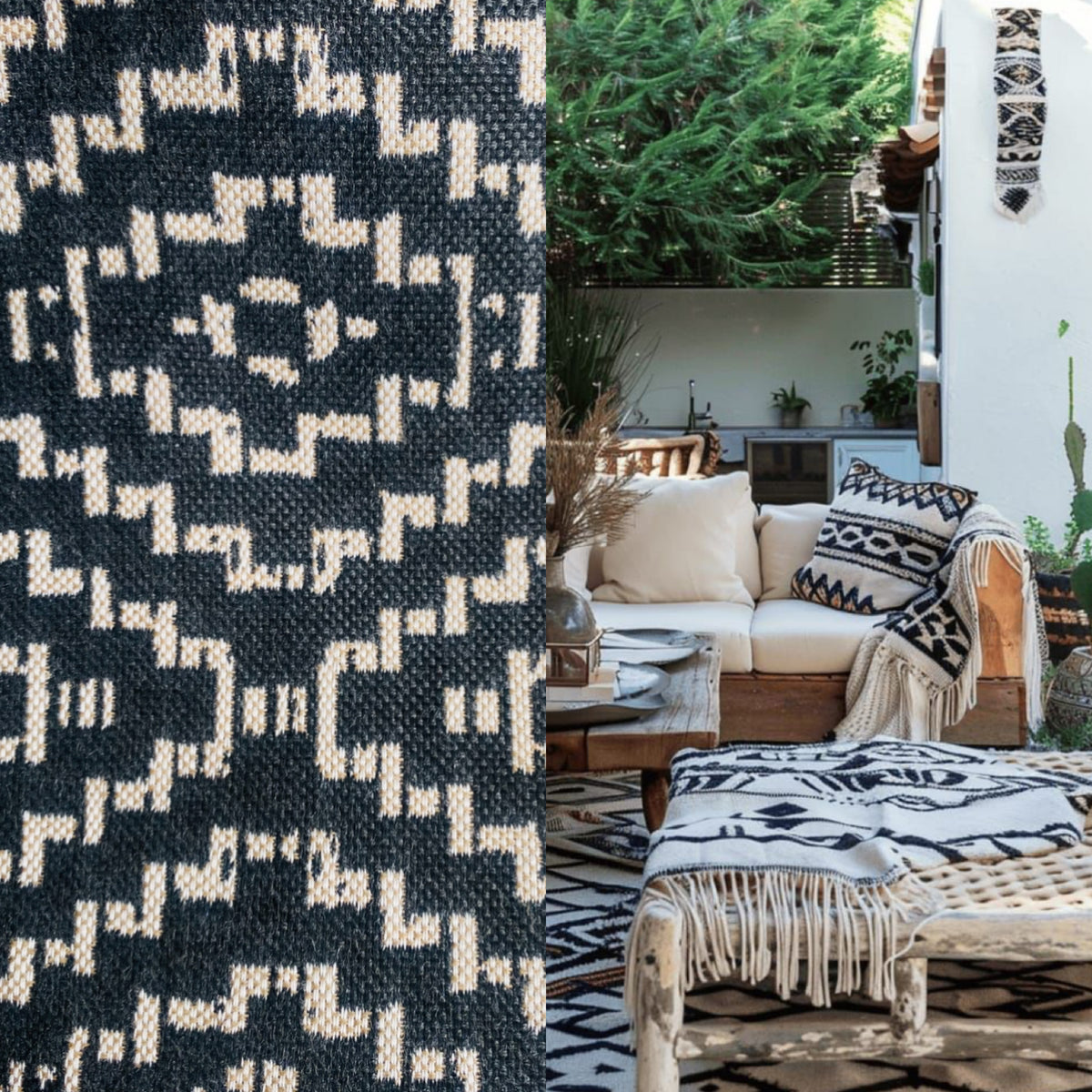 New! SUNBRELLA Indigo Blue Tribal Geometric Waterproof Indoor Outdoor Upholstery Fabric - Fancy Styles Fabric Pierre Frey Lee Jofa Brunschwig & Fils