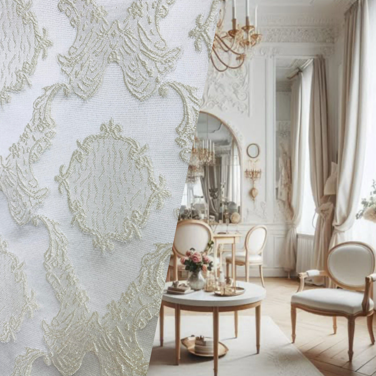 NEW! Duke Fiante Brocade Satin Fabric- White- Damask Upholstery Neoclassical Louis - Fancy Styles Fabric Pierre Frey Lee Jofa Brunschwig & Fils