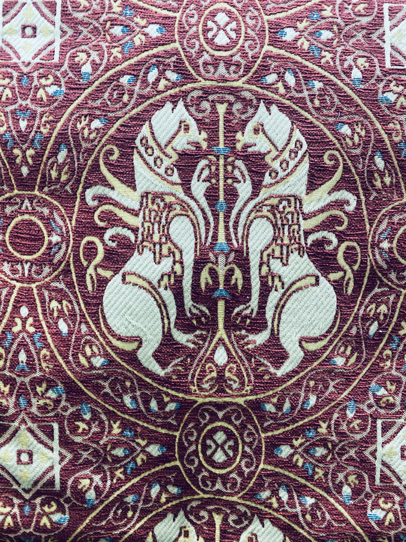 NEW! Duke Challemet Designer Italian Burnout Medallion Chenille Upholstery Fabric - Burgundy Red