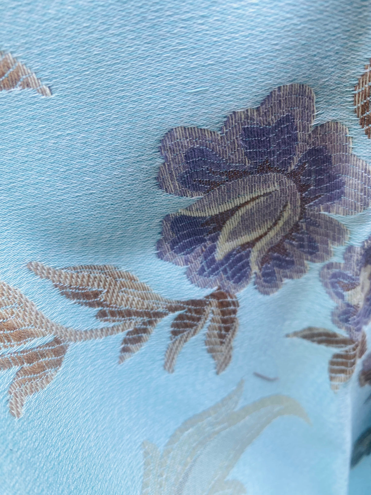 NEW Queen Marionette Novelty Ritz Neoclassical Brocade Medallion Floral Aubusson Satin Fabric - Light Blue