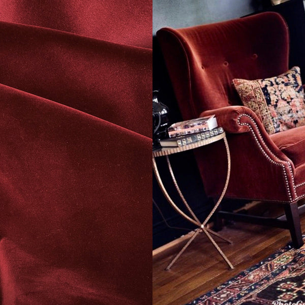New Prince Oliver 100% Cotton made in Belgium Velvet Fabric in Dark Rust Red - Fancy Styles Fabric Pierre Frey Lee Jofa Brunschwig & Fils