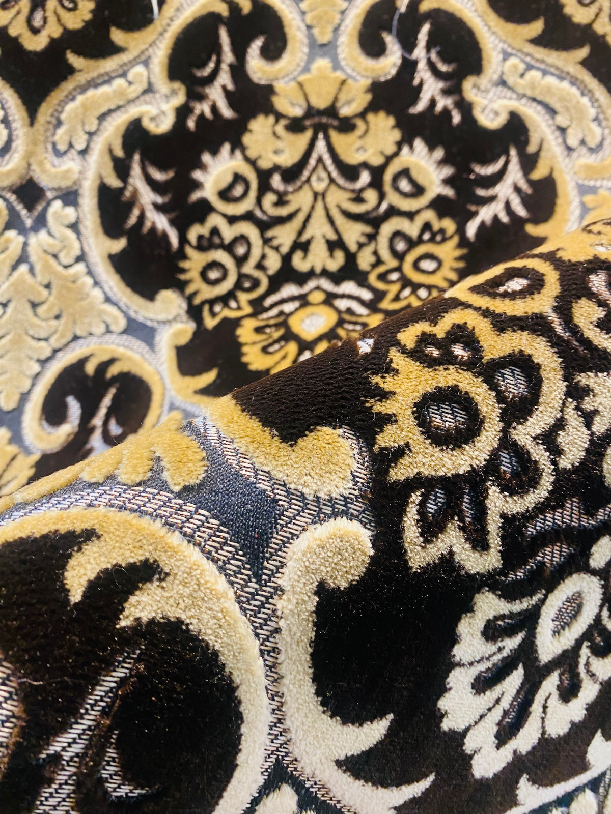 NEW Sir Scott Designer Italian Burnout Medallion Chenille Velvet Fabric Brown and Beige - Upholstery - Fancy Styles Fabric Pierre Frey Lee Jofa Brunschwig & Fils