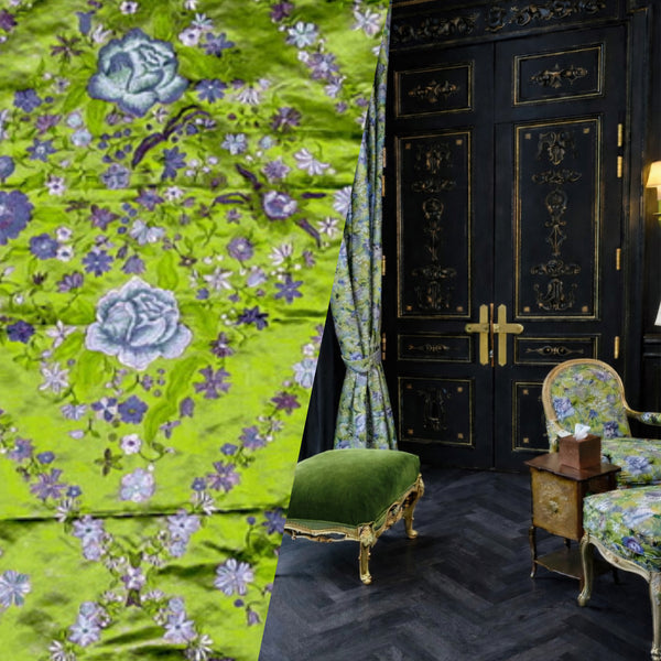 NEW! Custom-Order King Louis XIV Novelty 100% Silk Jacquard Embroidered Floral Upholstery Fabric- Electric Lime - Fancy Styles Fabric Pierre Frey Lee Jofa Brunschwig & Fils