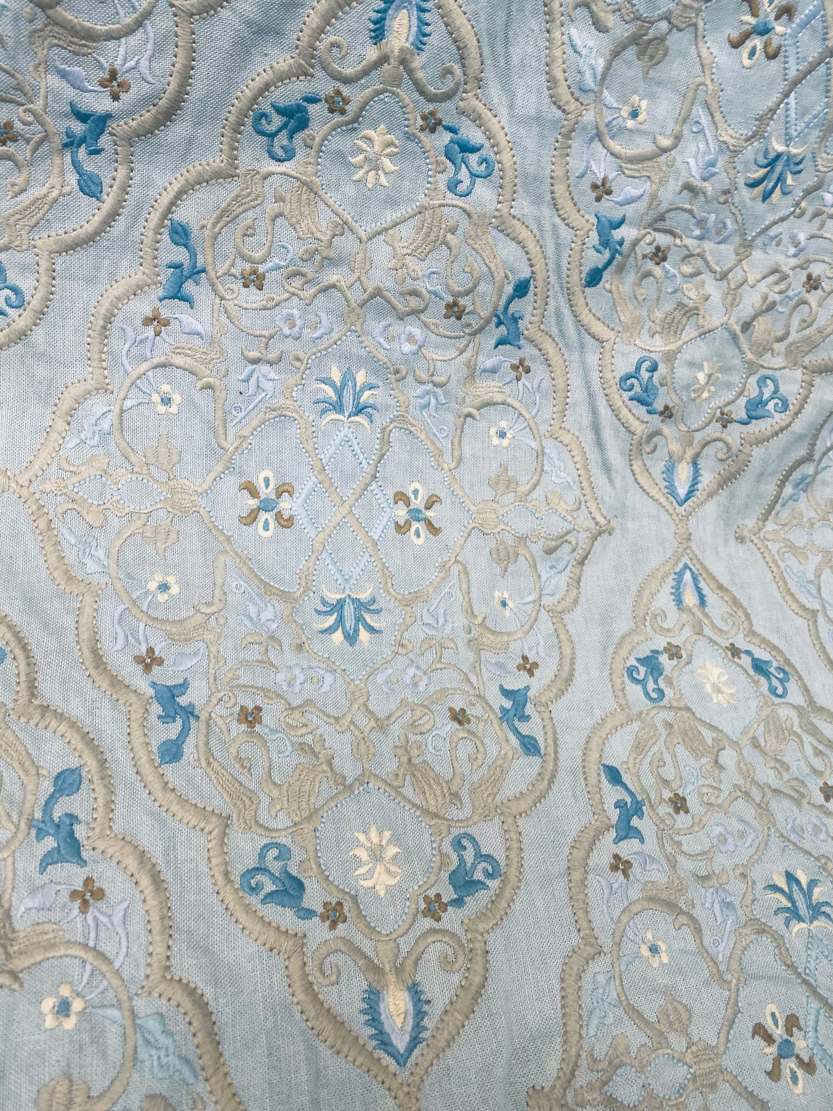 NEW! SALE! Scalamandre 100% Linen Medallion Embroidered Fabric Blue - Fancy Styles Fabric Pierre Frey Lee Jofa Brunschwig & Fils