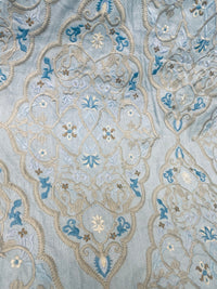 NEW! SALE! Scalamandre 100% Linen Medallion Embroidered Fabric Blue - Fancy Styles Fabric Pierre Frey Lee Jofa Brunschwig & Fils