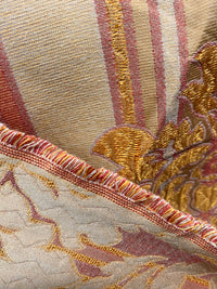 NEW Queen Marion Novelty Ritz Neoclassical Brocade Medallion Striped Jacquard Satin Fabric - Made in Italy - Gold Red Beige- Style# HG10001 - Fancy Styles Fabric Pierre Frey Lee Jofa Brunschwig & Fils