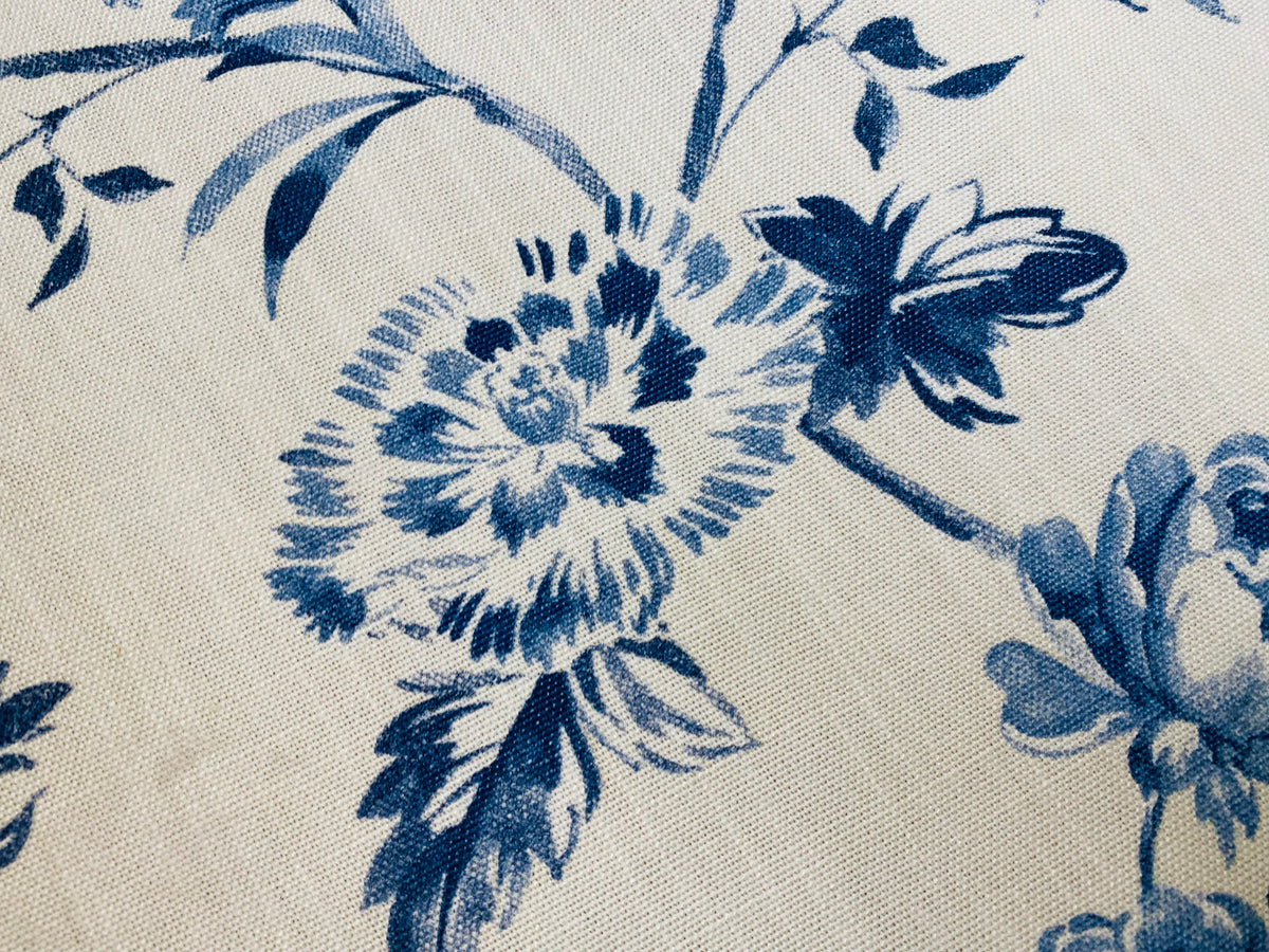 SALE! NEW! Miss Katie Designer Floral Drapery Upholstery Fabric- French Blue & Cream White - Fancy Styles Fabric Pierre Frey Lee Jofa Brunschwig & Fils