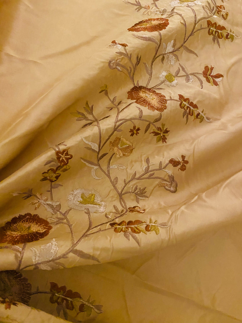 NEW! Duchess Aurora Light Gold Faux Silk Embroidered Fabric