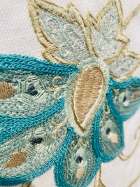 NEW! BACK IN STOCK! Lady Celina Novelty Embroidered 100% Cotton Fabric Turquoise Teal and White - Fancy Styles Fabric Pierre Frey Lee Jofa Brunschwig & Fils