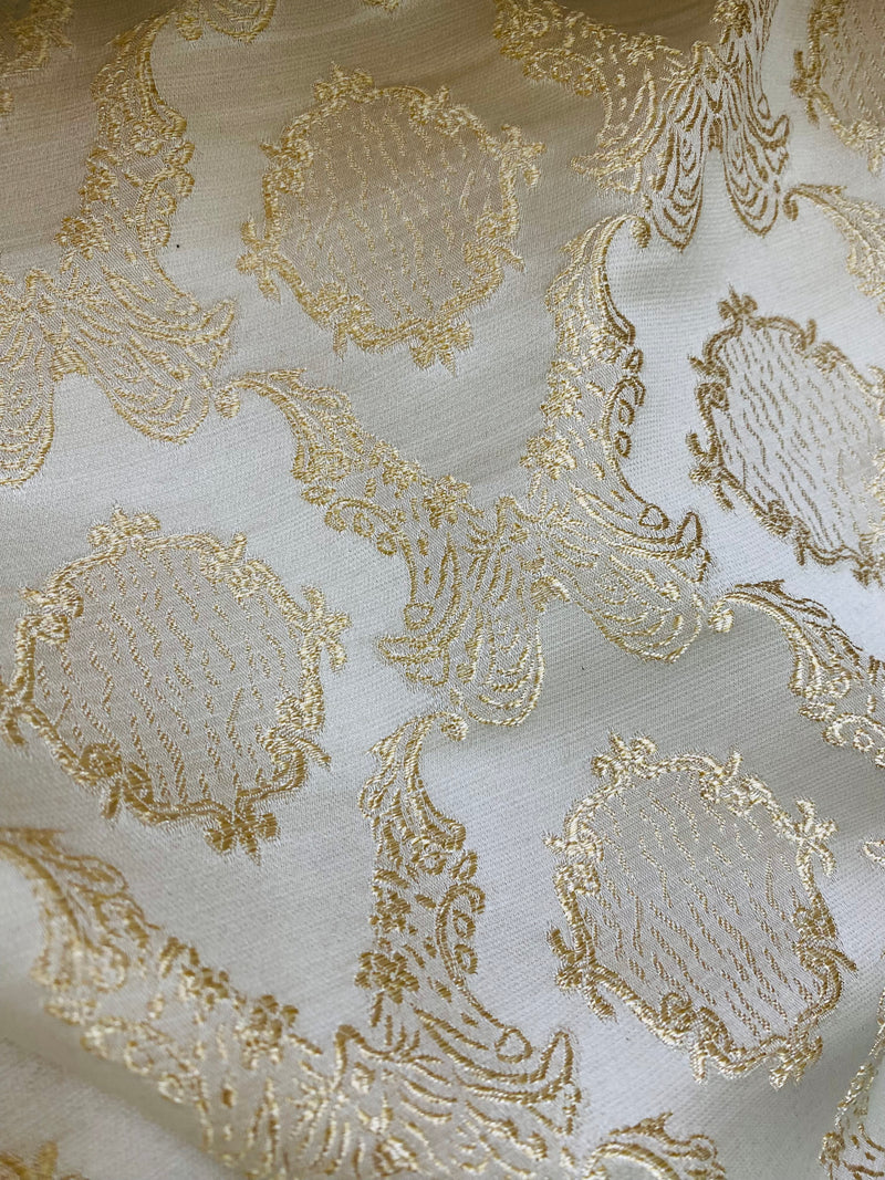 NEW! Duke Fiante Brocade Satin Fabric- Champagne- Damask Upholstery Neoclassical Louis
