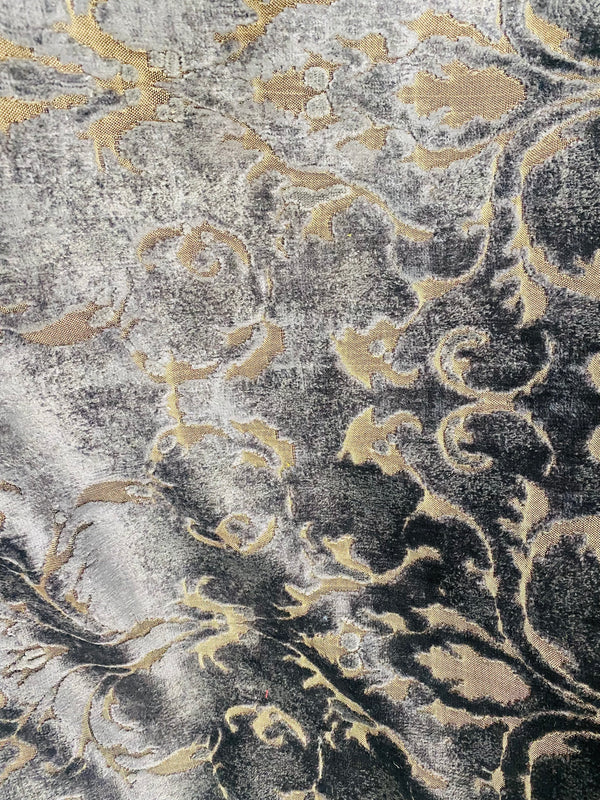 NEW! Duke Santori Designer Venetian Italian Burnout Medallion Chenille Velvet Silver-Charcoal Grey Bronze Fabric Upholstery - Fancy Styles Fabric Pierre Frey Lee Jofa Brunschwig & Fils