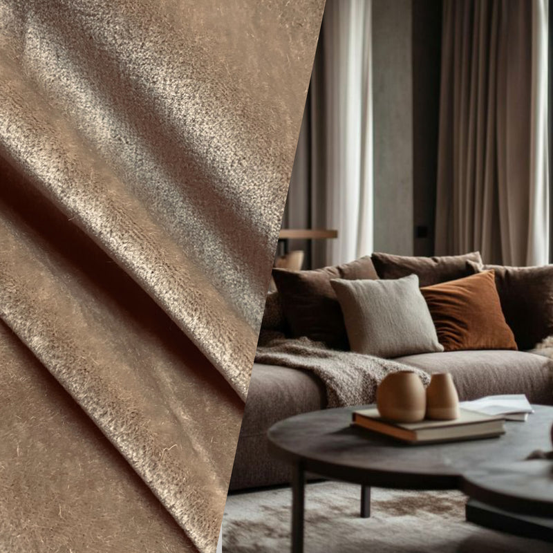 NEW! Prince Hudson- 100% Mohair Upholstery Velvet Fabric - Taupe
