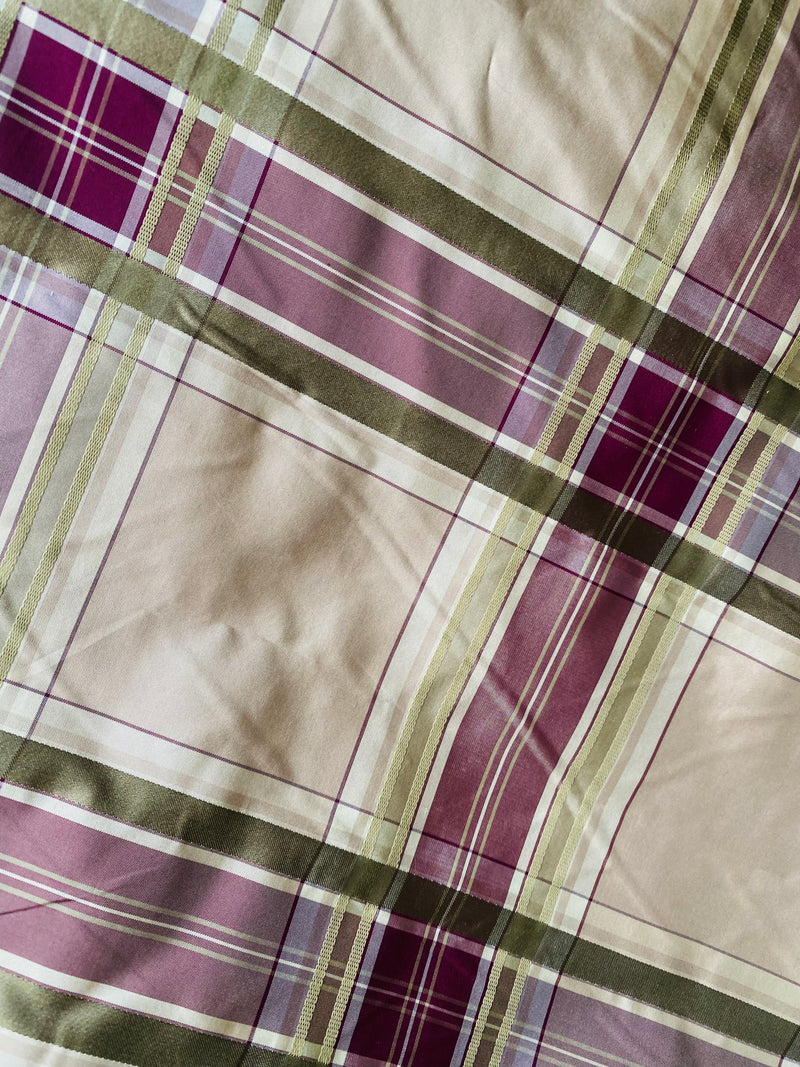 NEW SALE 2 Yard Remnant: Duchess Fanty 100% Silk Taffeta Plaid Tartan Fabric