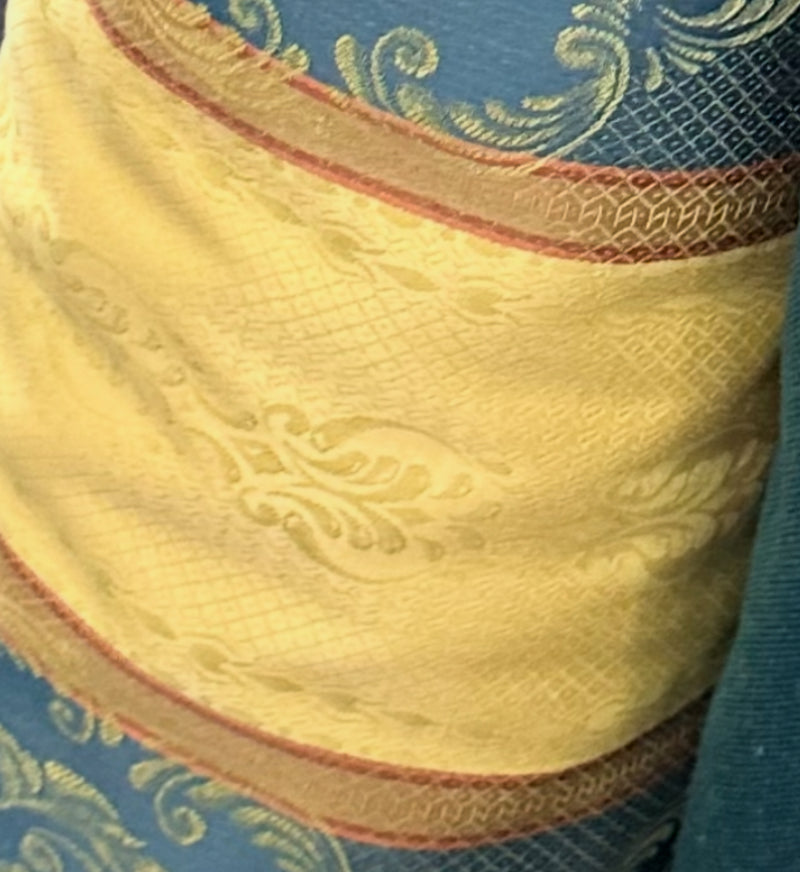 NEW! SALE! Duke Sebastia Designer Brocade Satin Fabric- French Blue Yellow Stripe- Drapery Upholstery
