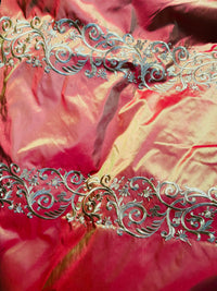 NEW Queen Challance 100% Silk Taffeta Fabric - Embroidered- Fire Red Iridescence - Fancy Styles Fabric Pierre Frey Lee Jofa Brunschwig & Fils