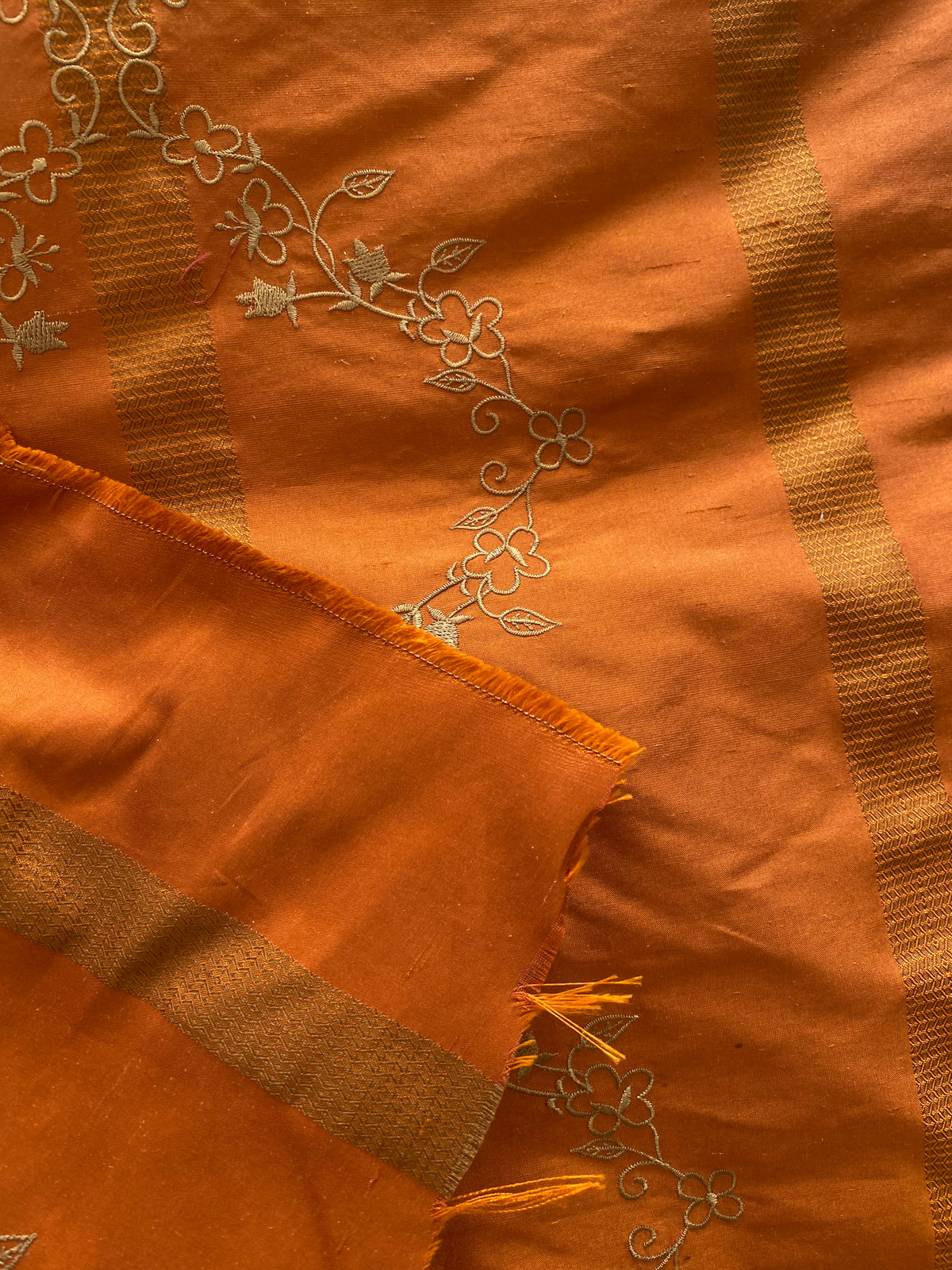 NEW Queen Katjia Novelty Floral Embroidered 100% Silk Fabric in Rust Burnt Orange - Fancy Styles Fabric Pierre Frey Lee Jofa Brunschwig & Fils