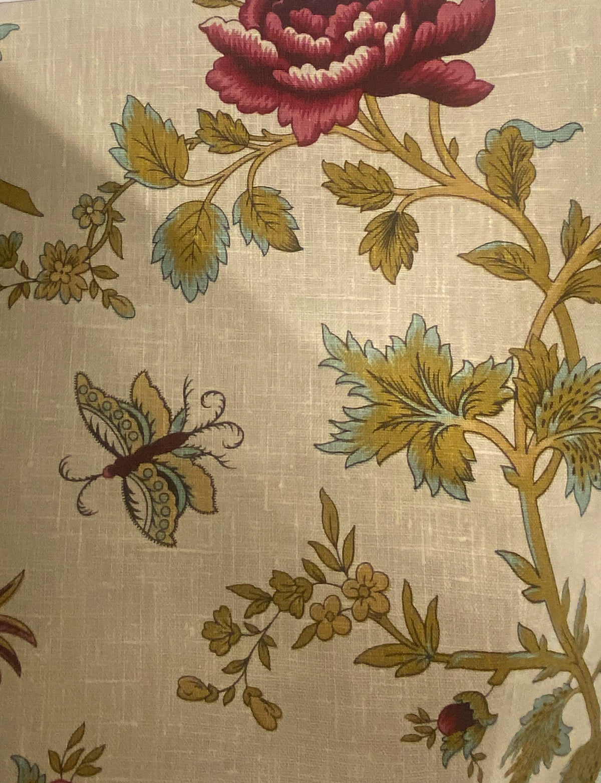 NEW! Princess Merta Novelty 100% Linen Fabric Floral - Burgundy, Gold and Natural - Fancy Styles Fabric Pierre Frey Lee Jofa Brunschwig & Fils