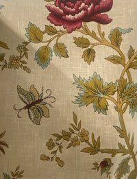 NEW! Princess Merta Novelty 100% Linen Fabric Floral - Burgundy, Gold and Natural - Fancy Styles Fabric Pierre Frey Lee Jofa Brunschwig & Fils