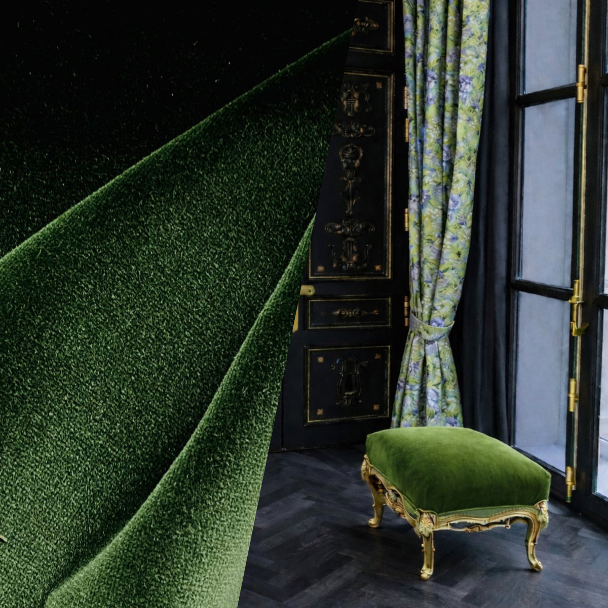 New Prince Oliver 100% Cotton made in Belgium Velvet Fabric in Central Park Green - Fancy Styles Fabric Pierre Frey Lee Jofa Brunschwig & Fils