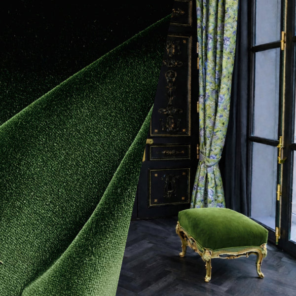 New Prince Oliver 100% Cotton made in Belgium Velvet Fabric in Central Park Green - Fancy Styles Fabric Pierre Frey Lee Jofa Brunschwig & Fils