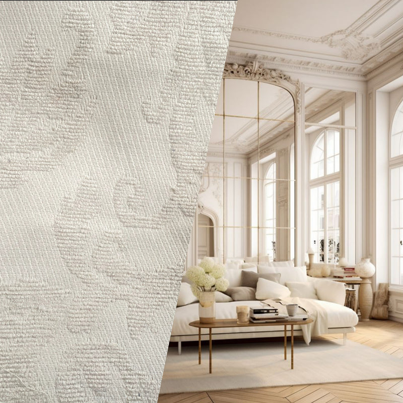 NEW! SALE! King Sam Brocade Jacquard Burnout Upholstery Chenille Italian Fabric- White Ivory Floral- Upholstery Neoclassical