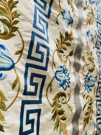 NEW Prince Greco Novelty Embroidered 100% Silk Taffeta Fabric Blue and White - Fancy Styles Fabric Pierre Frey Lee Jofa Brunschwig & Fils