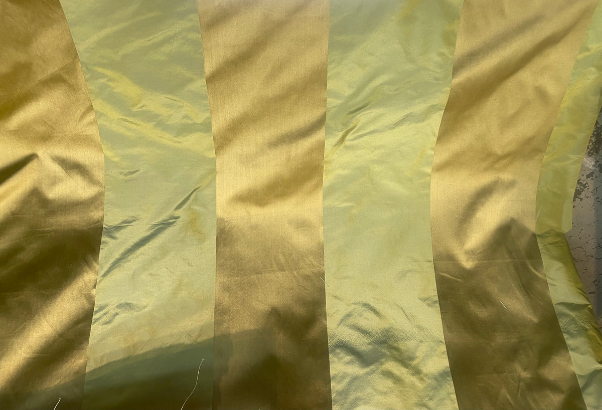 NEW Duchess Zoey Designer 100% Silk Taffeta and Satin 8” Stripes Fabric - Leaf Green & Gold BTY - Fancy Styles Fabric Pierre Frey Lee Jofa Brunschwig & Fils