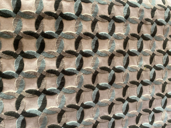 NEW! Prince Mekke - Designer Italian Venetian Burnout Geometric Cut Velvet Fabric Upholstery - Grey Blue - Fancy Styles Fabric Pierre Frey Lee Jofa Brunschwig & Fils