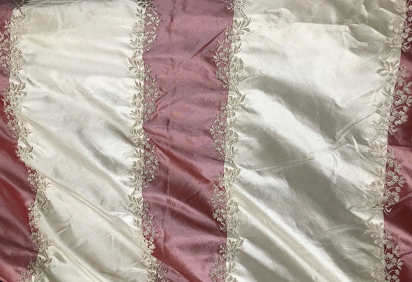 NEW Back in Stock! Queen Kristen Embroidered 100% Silk Taffeta Icy Red and Champagne Stripes - Fancy Styles Fabric Pierre Frey Lee Jofa Brunschwig & Fils