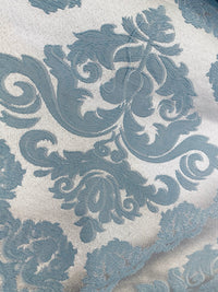 NEW 36" x 54" Remnant - King Pelmar Antique Inspired Eggshell Silver Blue Satin Brocade Upholstery Fabric (Copy) - Fancy Styles Fabric Pierre Frey Lee Jofa Brunschwig & Fils