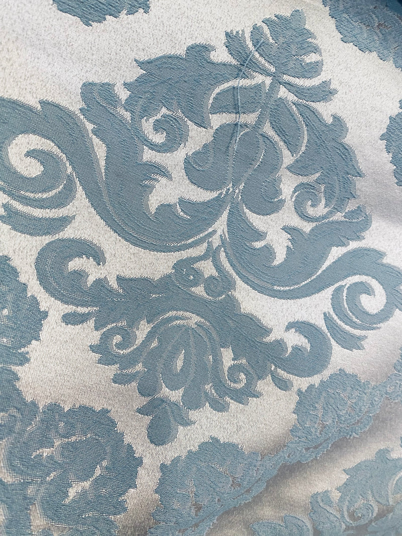 NEW King Pelmar Antique Inspired Eggshell Silver Blue Satin Brocade Upholstery Fabric