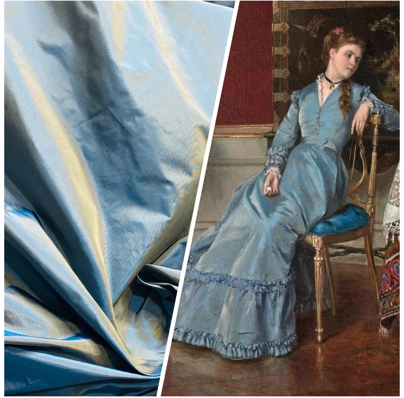 NEW Lady Lisa Designer 100% Silk Taffeta Fabric Jewel Blue with Peach Iridescence