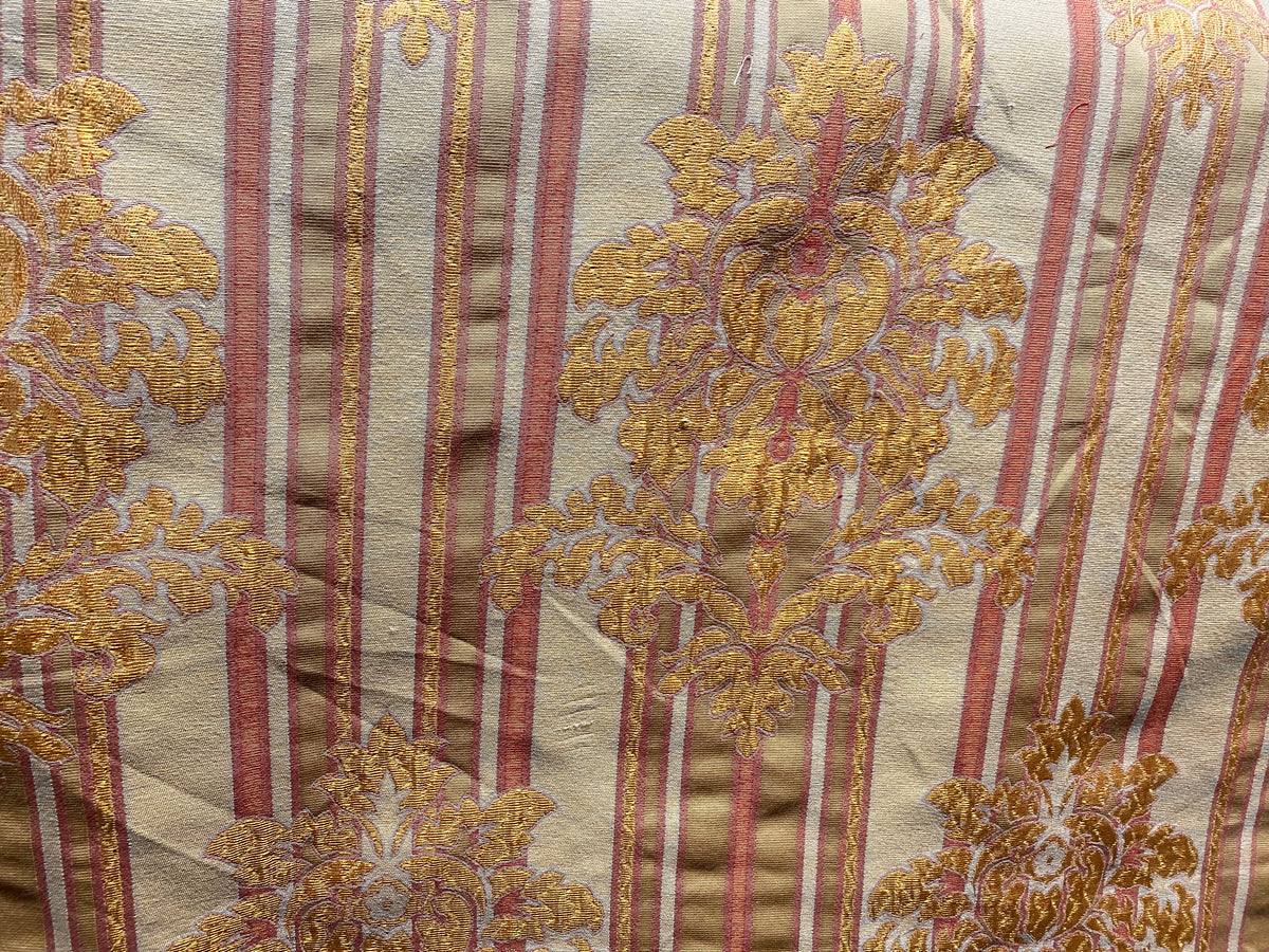 NEW Queen Marion Novelty Ritz Neoclassical Brocade Medallion Striped Jacquard Satin Fabric - Made in Italy - Gold Red Beige- Style# HG10001 - Fancy Styles Fabric Pierre Frey Lee Jofa Brunschwig & Fils