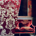 NEW COLOR! Queen Renee Burnout Antique Inspired Velvet Fabric Burgundy & Gold