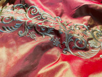 NEW Queen Challance 100% Silk Taffeta Fabric - Embroidered- Fire Red Iridescence - Fancy Styles Fabric Pierre Frey Lee Jofa Brunschwig & Fils