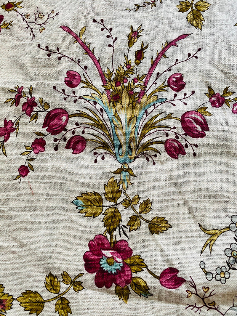 App Sale: 1/2 Yard Queen Rachel Designer 100% Linen Floral Fabric