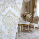 NEW! King Fiore Brocade Satin Fabric- Champagne- Damask Upholstery Neoclassical Louis