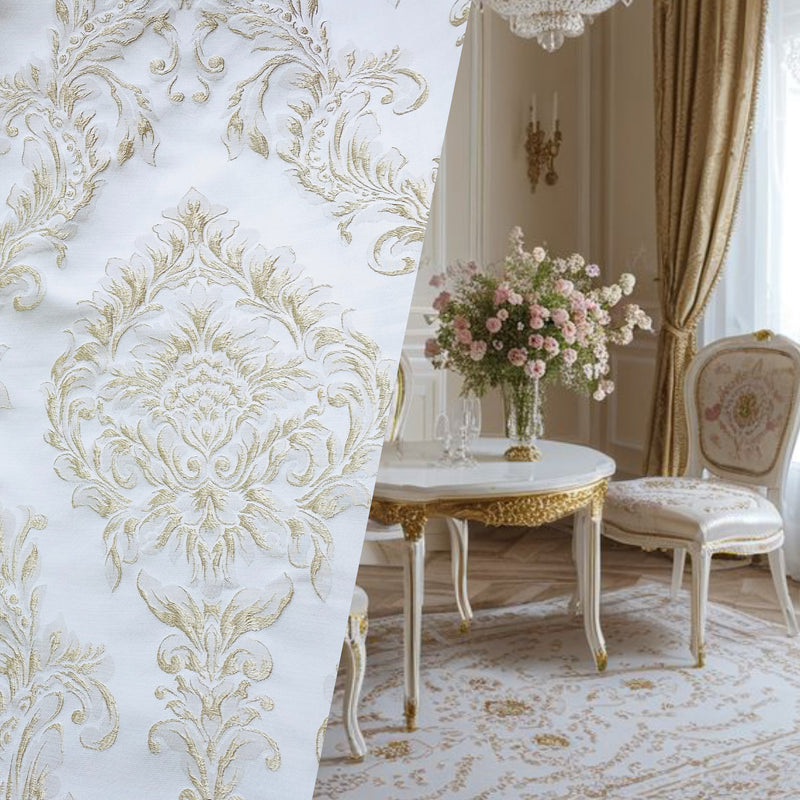 NEW! King Fiore Brocade Satin Fabric- Champagne- Damask Upholstery Neoclassical Louis