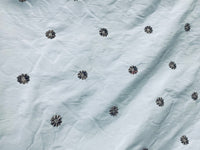 NEW! SALE! Lady Margaret 100% Silk Dupioni Taffeta Fabric- Velvet Grey Embroidery Floral -Light Blue - Fancy Styles Fabric Pierre Frey Lee Jofa Brunschwig & Fils