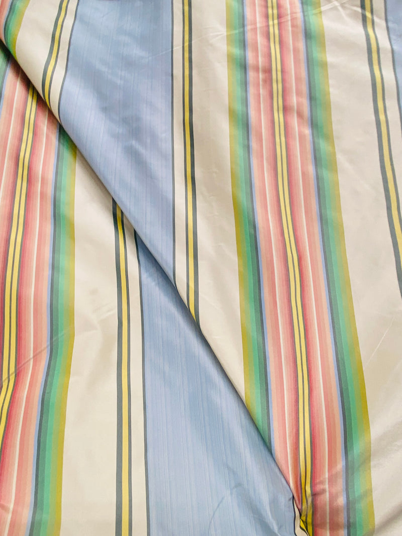 Back in stock! NEW Princess Penelope Designer 100% Silk Taffeta Stripes Fabric - Blue 55” Wide