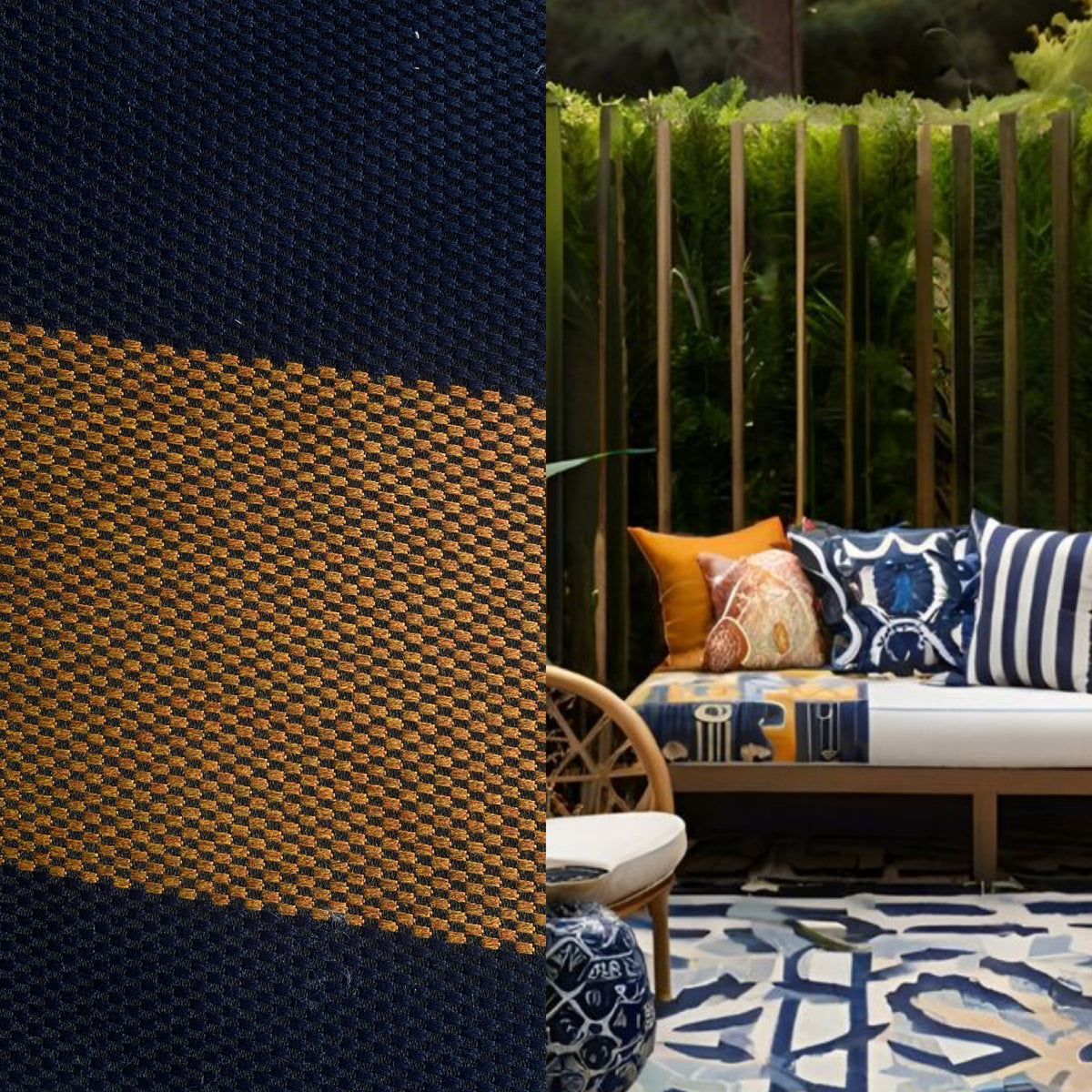 New! SUNBRELLA Rust Orange Indigo Navy Blue Striped Waterproof Indoor Outdoor Upholstery Fabric - Fancy Styles Fabric Pierre Frey Lee Jofa Brunschwig & Fils