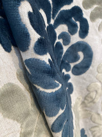 NEW! Emperor Julius Designer Italian Burnout Medallion Chenille Velvet Silver-Blue Light Grey Fabric Upholstery - Fancy Styles Fabric Pierre Frey Lee Jofa Brunschwig & Fils