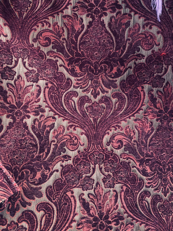 NEW! Emperor Theodore - Designer Italian Venetian Burnout Damask Velvet Burgundy Red Fabric Upholstery - Fancy Styles Fabric Pierre Frey Lee Jofa Brunschwig & Fils