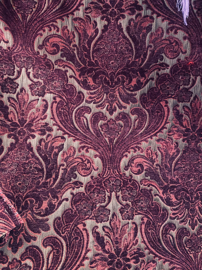 NEW! Emperor Theodore - Designer Italian Venetian Burnout Damask Velvet Burgundy Red Fabric Upholstery - Fancy Styles Fabric Pierre Frey Lee Jofa Brunschwig & Fils