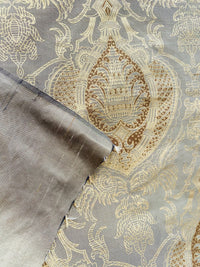 NEW! King Tatter 100% Silk  Novelty Jacquard Damask Fabric- Grey, Brown and Gold - Fancy Styles Fabric Pierre Frey Lee Jofa Brunschwig & Fils