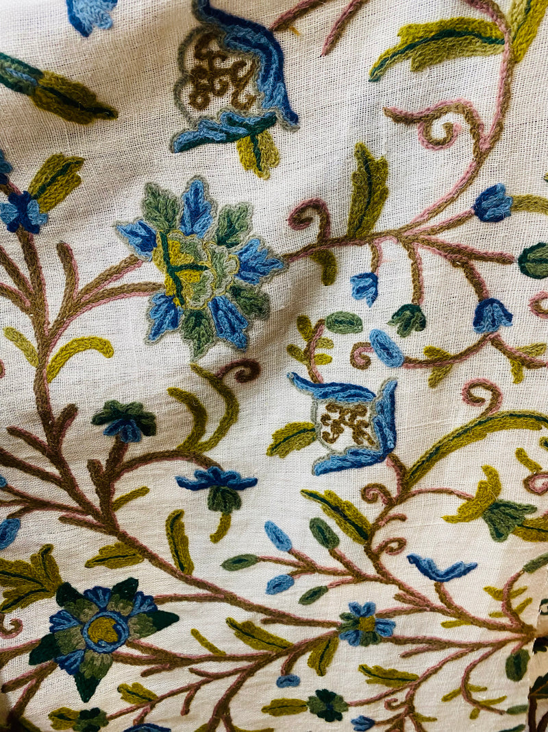 NEW Lady Batilda Novelty Crewel Floral Embroidery Linen Inspired Fabric Upholstery Costume Drapery