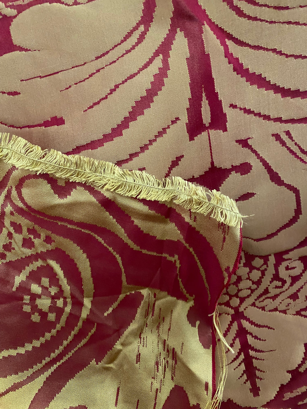 NEW! King Sante 100% Silk Satin Novelty Jacquard Damask Fabric- Red and Gold - Fancy Styles Fabric Pierre Frey Lee Jofa Brunschwig & Fils