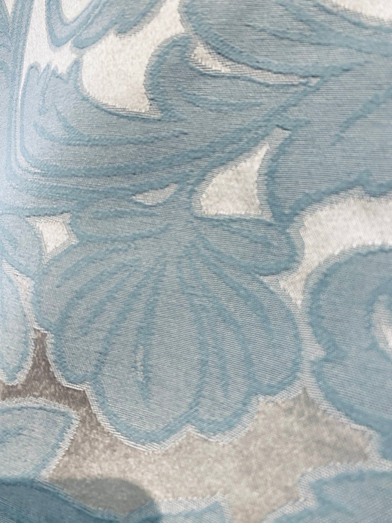 NEW King Belmar Antique Inspired Eggshell Silver Blue Satin Floral Upholstery Fabric